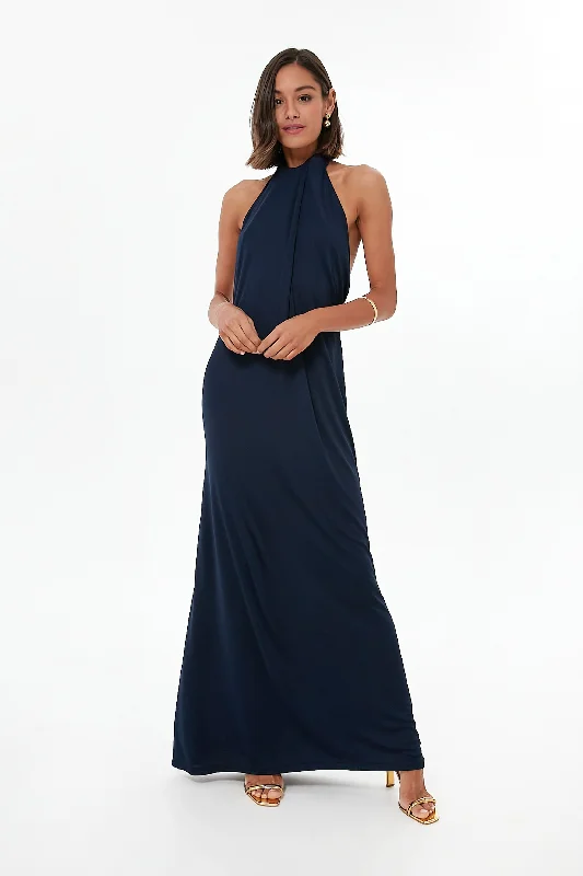 Maxi dress for cocktail parties-Navy Blue Crocus Maxi Dress