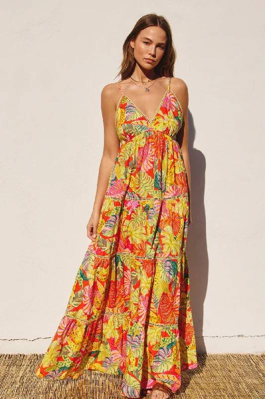 Maxi dress with wild prints-V-NECK MAXI DRESS