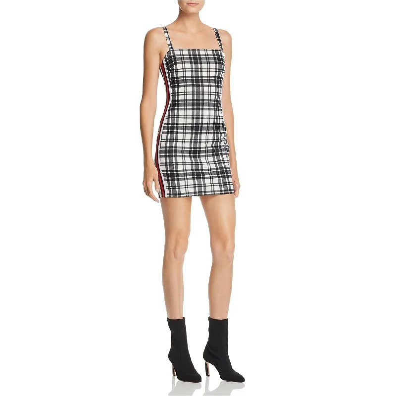 Cocktail dress with peplum-Sunset & Spring Womens Plaid Cocktail Dress, Black, Small