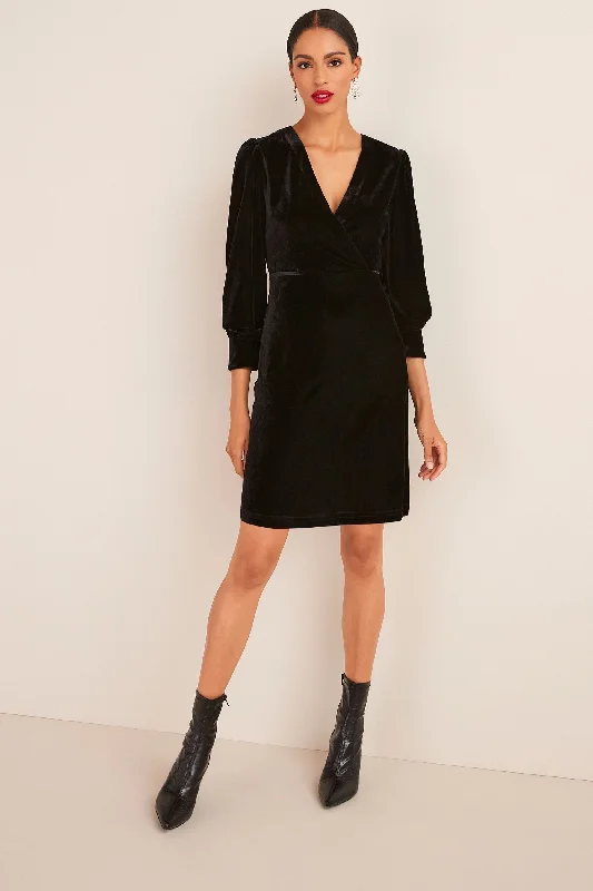 Bell sleeve mini dress-Velvet Long Sleeve Mini Dress Black