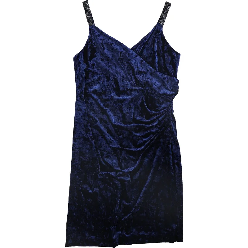 Cocktail dress with mesh inserts-Ralph Lauren Womens Beaded Straps Cocktail Wrap Dress