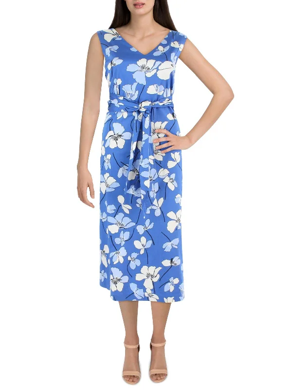 Midi dress with floral print-Womens Floral Calf Midi Dress