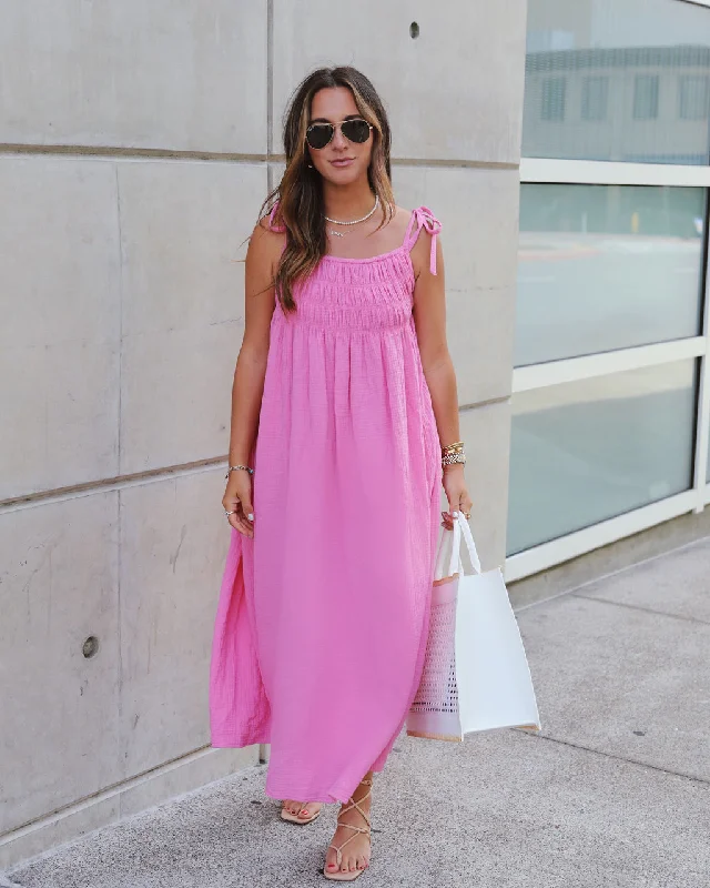 Maxi dress with bustier top-Sophie Cotton Smocked Pocketed Maxi Dress