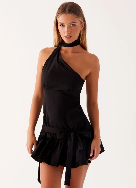 Racerback mini dress-Belina Scarf Mini Dress - Black