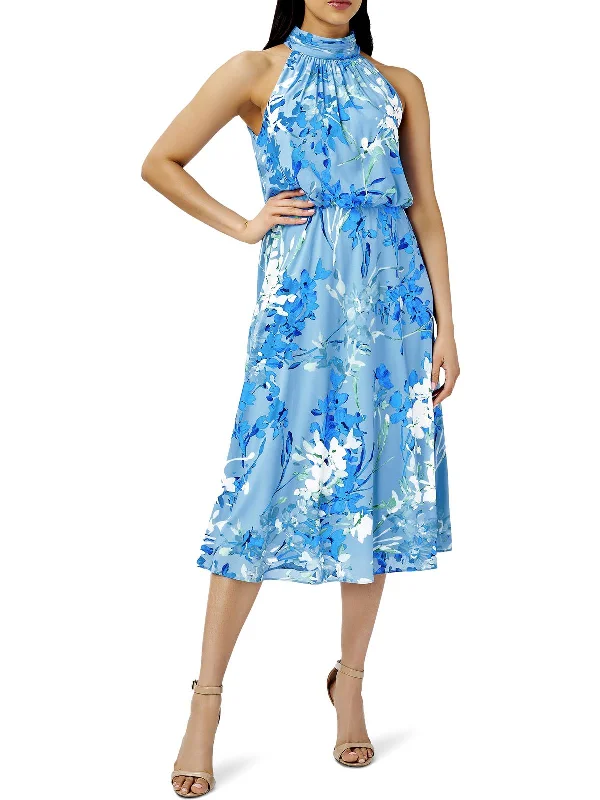 Midi dress with unique patterns-Womens Floral Midi Halter Dress