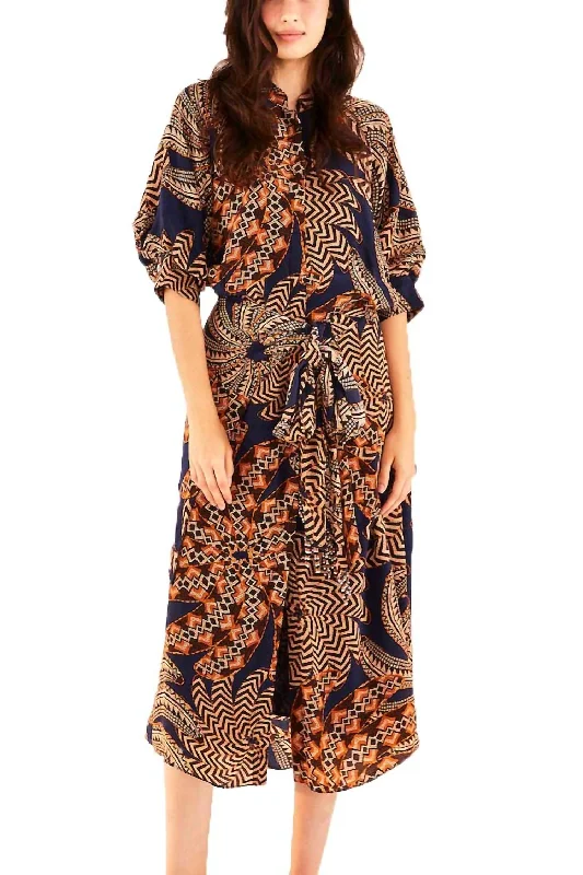 Midi dress with glitter accents-Yawanawa Vanahu Midi Dress In Blue Multi