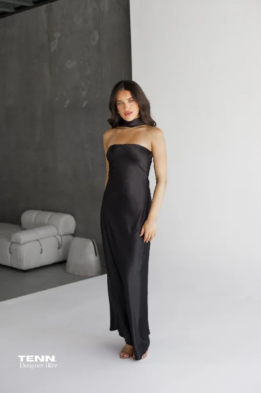 Maxi dress with sequin embellishments-Lilia Satin Maxi Dress - Black