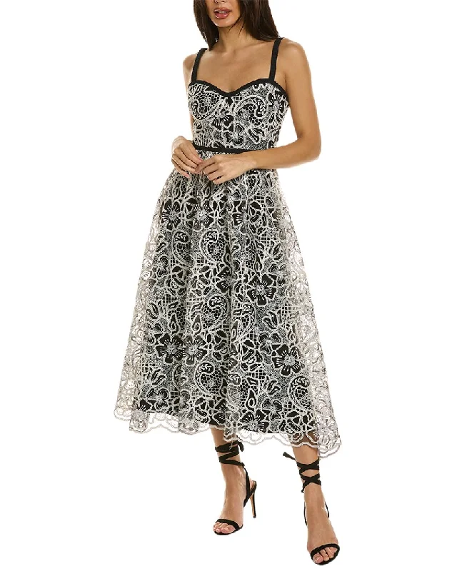 Midi dress with bow accents-ML Monique Lhuillier Lace Midi Dress