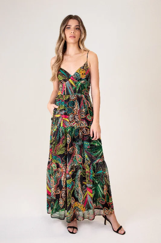 Maxi dress with satin fabric-FLORAL MAXI DRESS