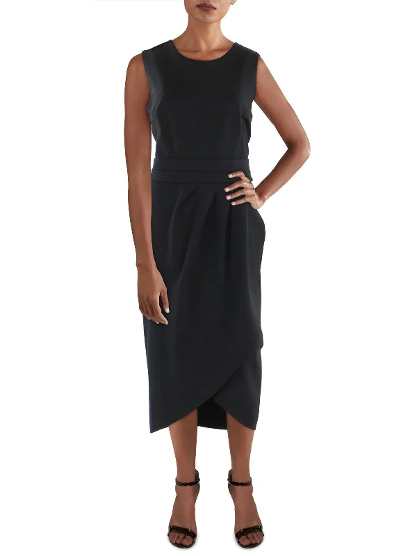 Midi dress with utility style-Womens Pleated Midi Sheath Dress