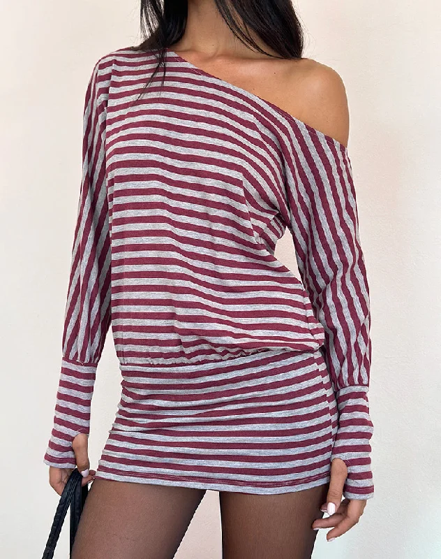 Mini dress with lace-Zylina Mini Dress in Burgundy and Grey Classic Stripe