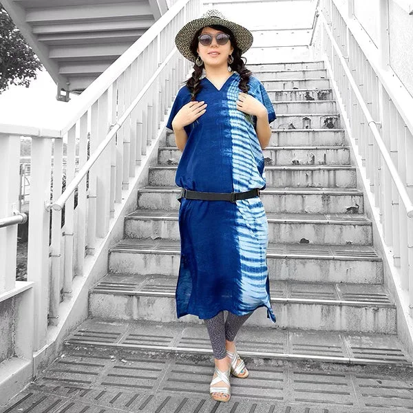 Maxi dress with unique patterns-Indigo tie dye long kaftan dress