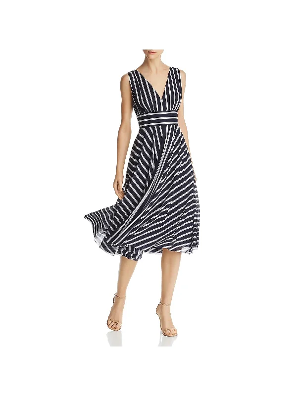 Midi dress with quilted design-David Chasse Womens Striped Sleeveless Midi Dress