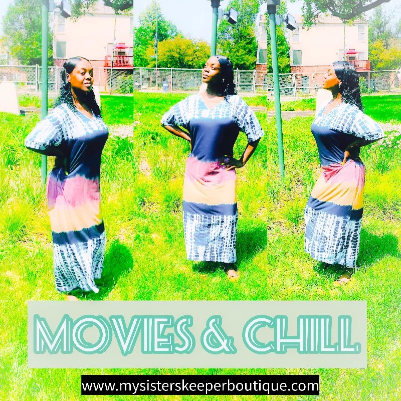 Maxi dress for summer-Movies And Chill Maxi Dress (Navy)