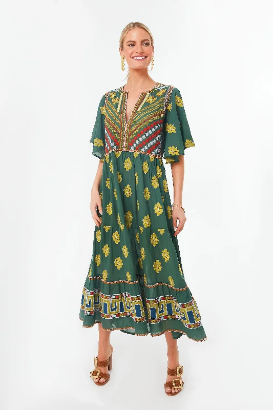 Maxi dress with adjustable straps-Green Lucknow Flirty V-neck Maxi