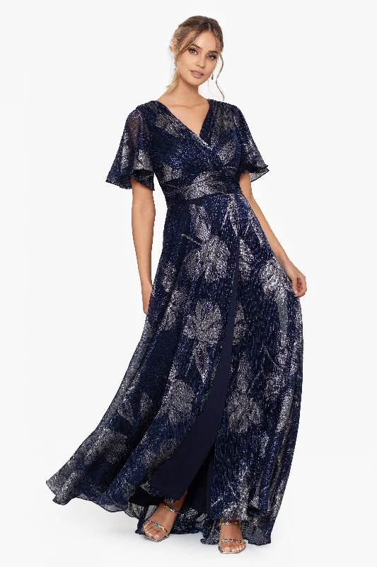 Maxi dress with halter neck-Petite "Chloe" Long Short Sleeve Print Dress