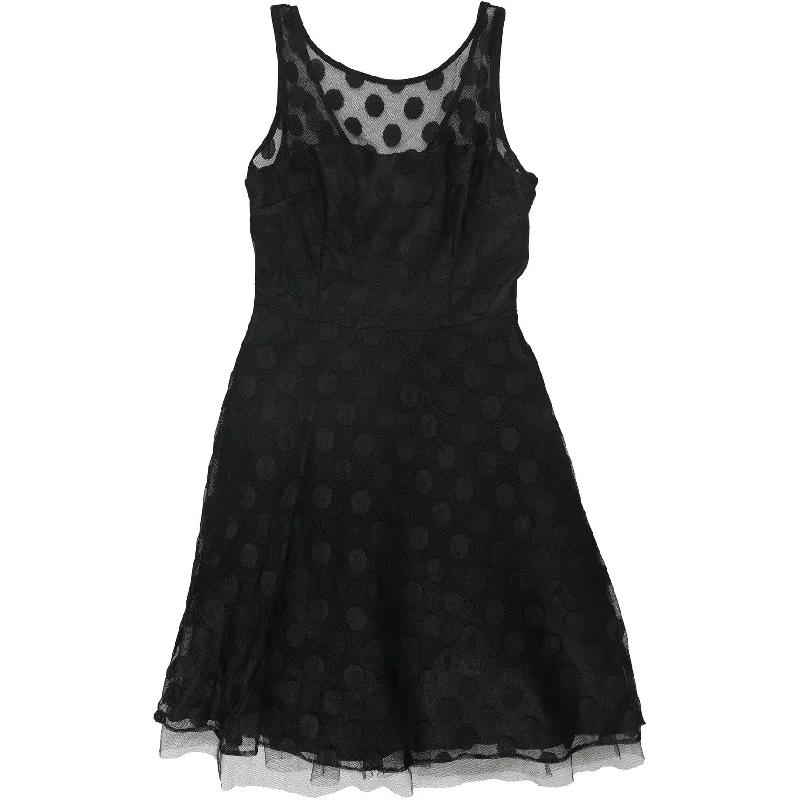 Cocktail dress with crisscross back-Betsey Johnson Womens Polka Dot Cocktail Dress, Black, 2