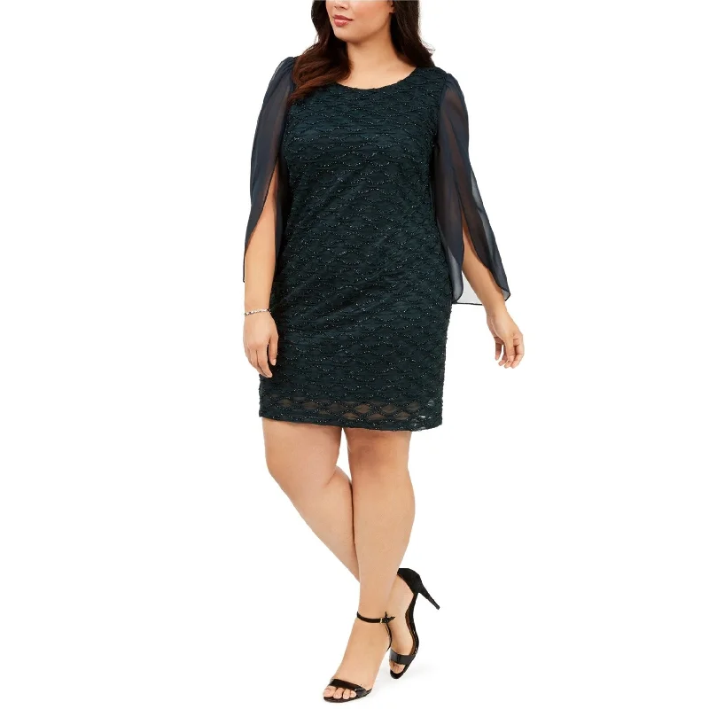 Cocktail dress with pleated details-Connected Apparel Womens Textured Cocktail Dress, Green, 22W