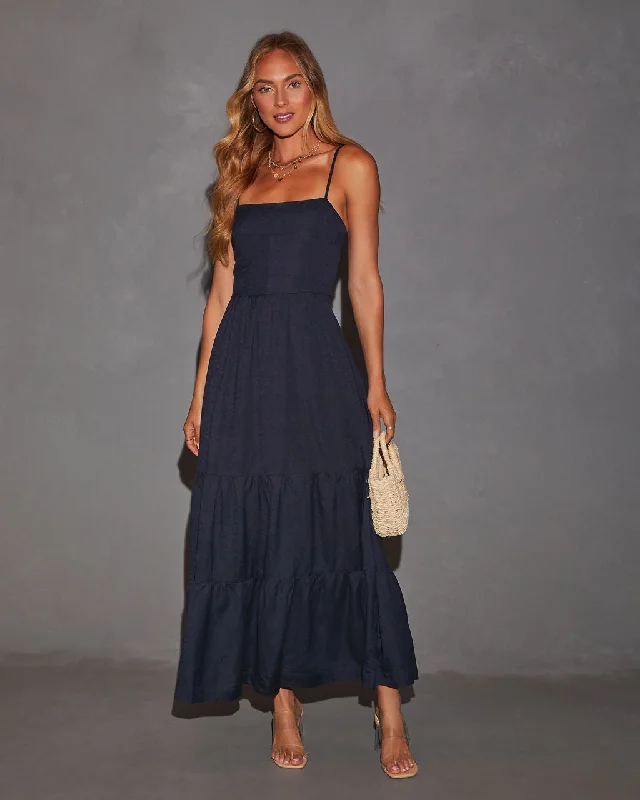 Maxi dress with voluminous sleeves-Darlene Linen Tiered Back Cutout Maxi Dress