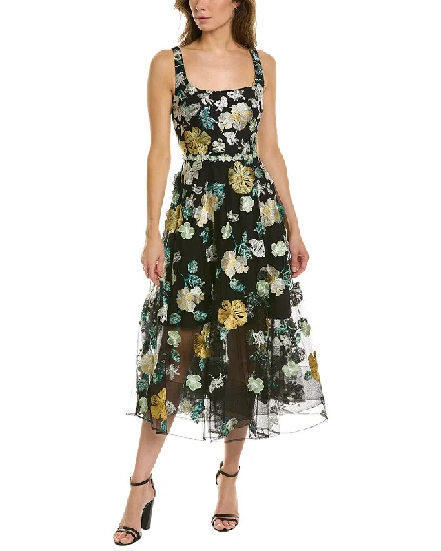 Midi dress with high neckline-Marchesa Notte Embroidered Midi Dress