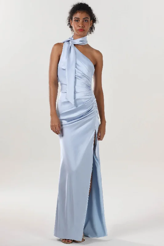 Maxi dress with bohemian vibes-Sheath-Column Maxi Luxe Satin Formal Dress CS0604