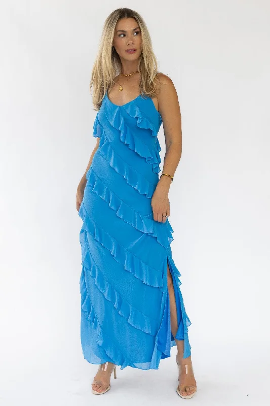 Maxi dress with elastic waistband-Caelyn Blue Tiered Maxi Dress - Final Sale