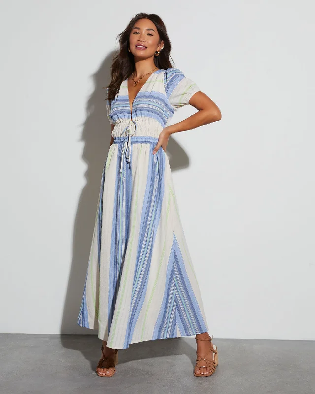 Maxi dress with lace-up front-Tinsley Striped V-Neck Maxi Dress