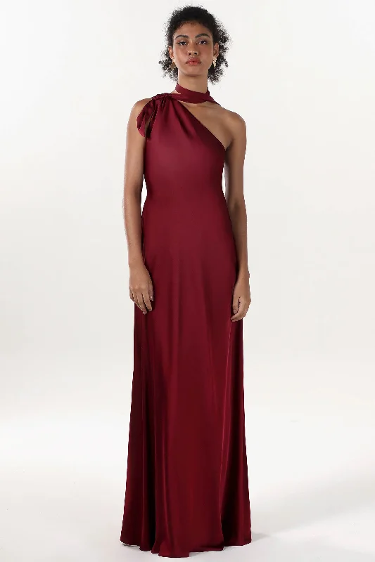 Maxi dress with youthful look-Sheath-Column Maxi Luxe Satin Formal Dress CS0607