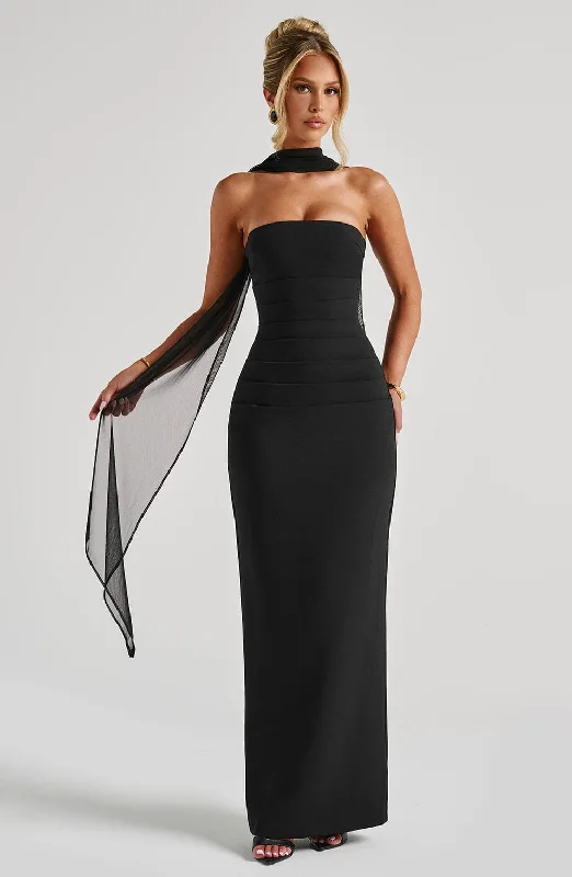 Maxi dress with spaghetti straps-Yulia Maxi Dress - Black