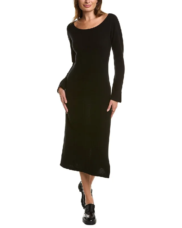 Midi dress with eyelet fabric-Qi Cashmere Boat Neck Cashmere Midi Dress