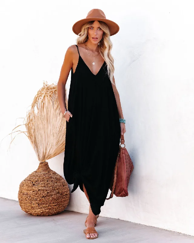 Maxi dress with ruched sides-Olivian Pocketed Maxi Dress