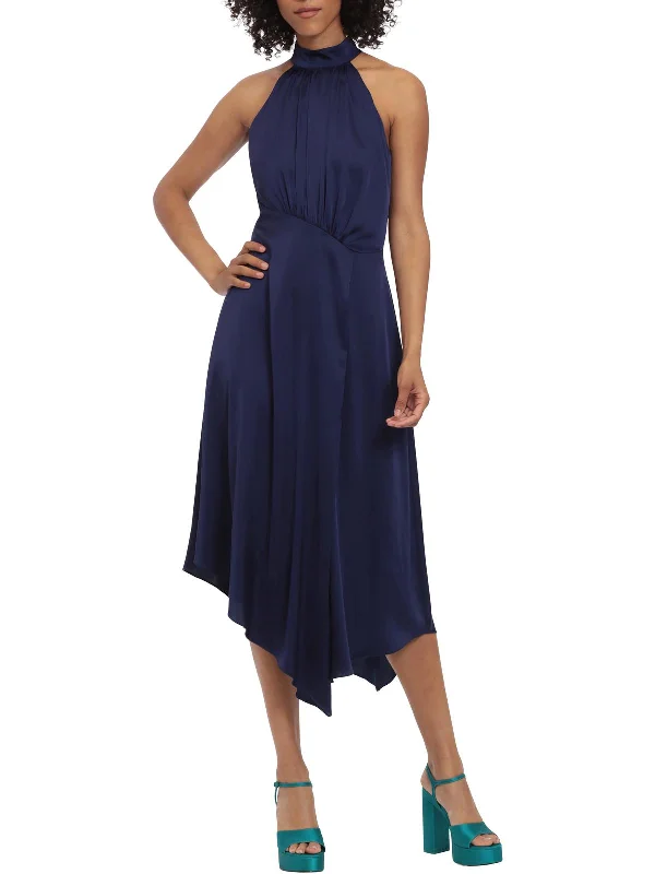 Midi dress with tiered layers-Womens Asymmetric Calf Midi Dress