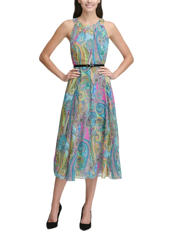 Midi dress with cool tones-Womens Paisley Sleeveless Midi Dress