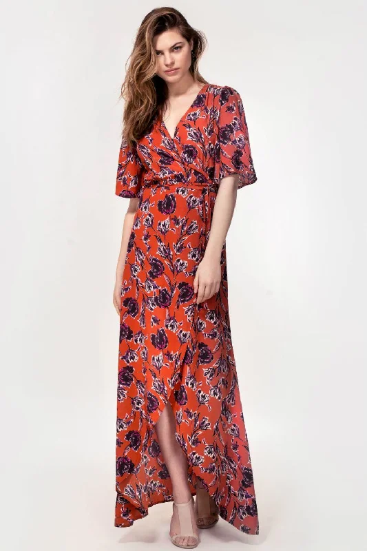 Maxi dress with retro style-The Rosa Wrap Maxi Dress Orange