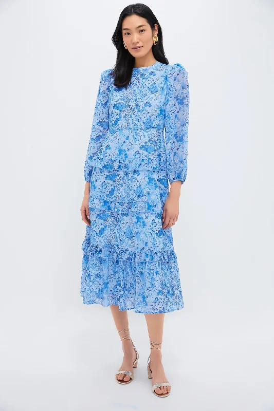 Maxi dress with ruffled hem-Blue Multi Abstract Floral Rosalind Ruffle Maxi Dress