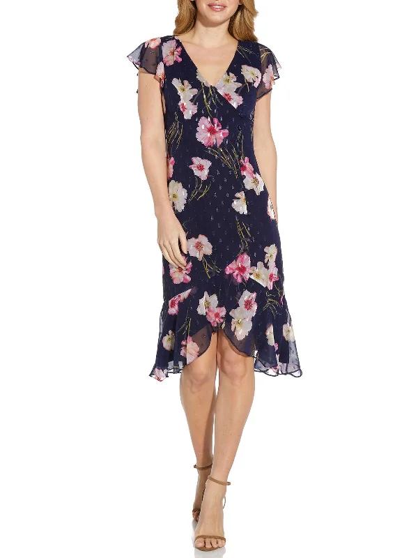 Midi dress with oversized fit-Womens Chiffon Floral Midi Dress