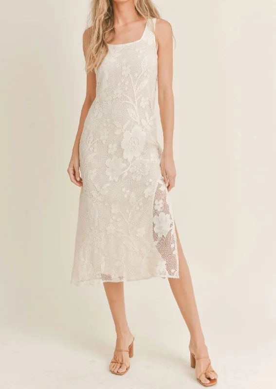 Midi dress with flared skirt-Vintage Lover Lace Midi Dress In Ivory