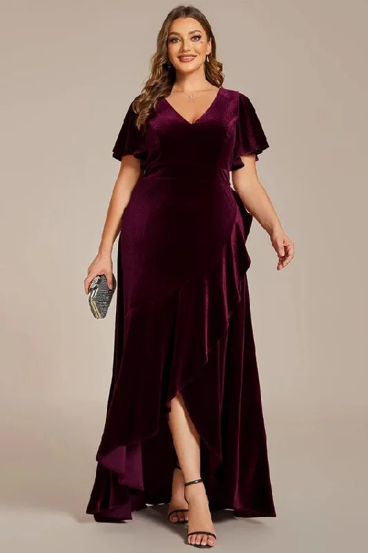 Maxi dress with ruffled hem-A-Line Maxi Comprises Velvet Dress CS0691