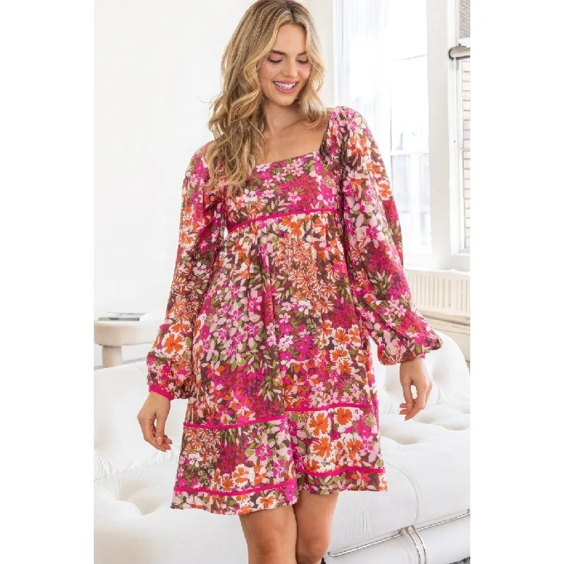 Asymmetrical mini dress-Floral Square Neckline Mini Dress