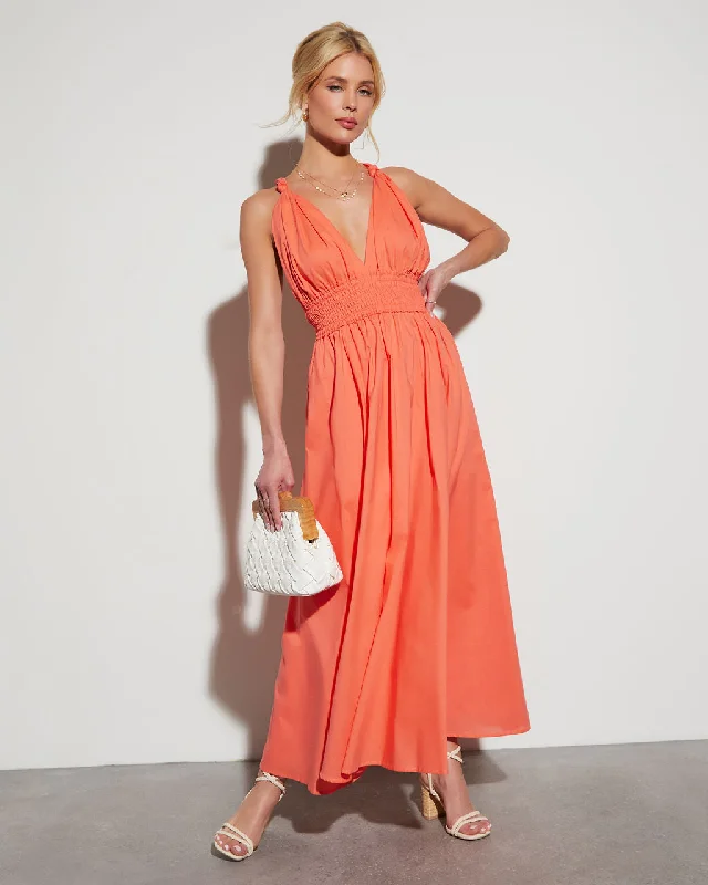 Maxi dress with asymmetrical hem-Paradise Dream Cotton V-Neck Maxi Dress