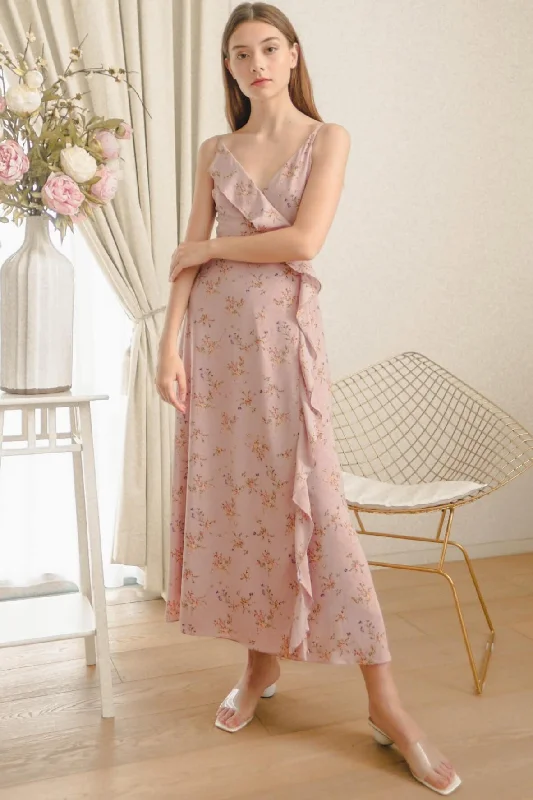 Casual maxi dress for daytime-Billow Floral Dusty Pink Wrap Maxi Dress