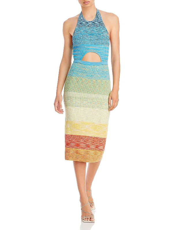 Midi dress with patchwork design-Womens Cut-Out Midi Halter Dress