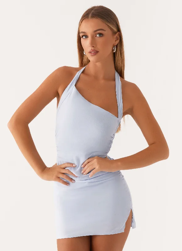 Shimmer effect mini dress-Annalissa Linen Mini Dress - Blue