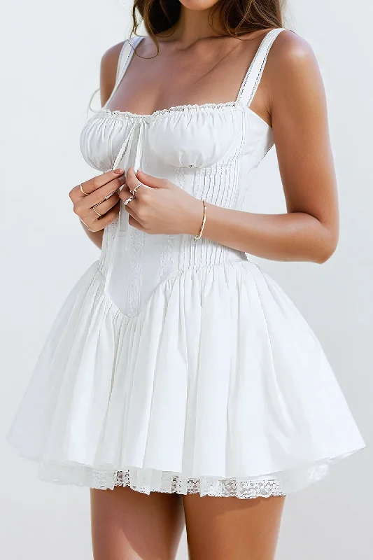 Cap sleeve mini dress-Lace Trim Tie Back Slip Mini Dress