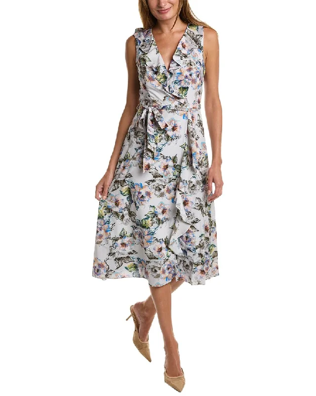 Midi dress with floral print-Adrianna Papell Ruffle Midi Dress