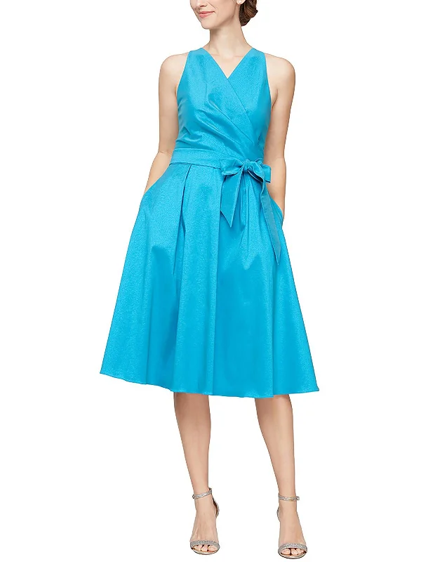 Midi dress for beach vacation-Womens Surplice Midi Cocktail and Party Dress