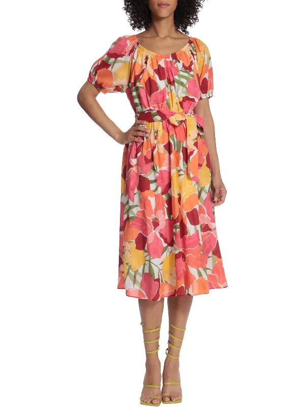 Midi dress with bell sleeves-Womens Floral Midi Shift Dress