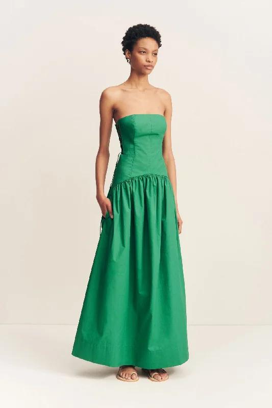 Maxi dress with animal motifs-MAIORI LACE UP STRAPLESS MAXI DRESS - APPLE GREEN