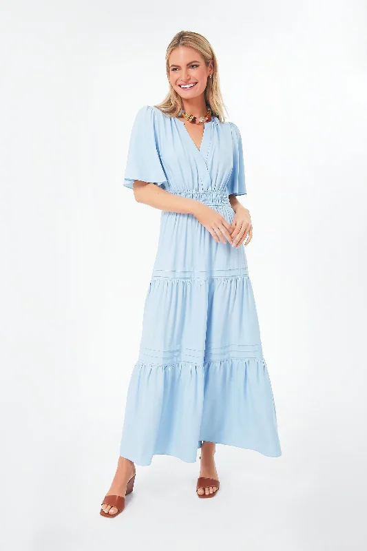 Maxi dress for cocktail parties-Light Blue Tiered Maxi Dress