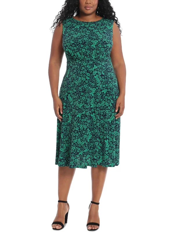 Midi dress with puffball skirt-Plus Womens Jersey Printed Midi Dress